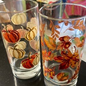Fall glassware.  There are 4 with leaves and 5 pumpkin..
